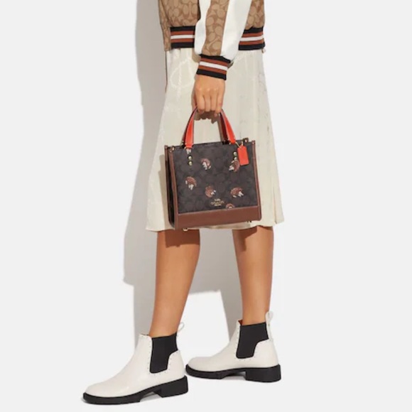 Coach Dempsey Tote 22 In Signature Canvas With Hedgehog Print In Brown Black NWT - Picture 13 of 16